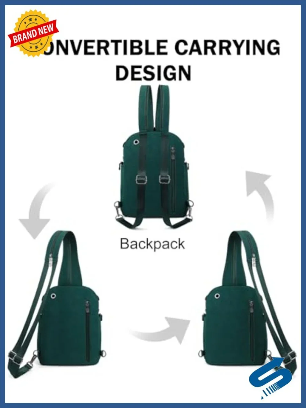 Designer 11L Convertible Leather Sling Backpack Anti-Theft Crossbody Purse for